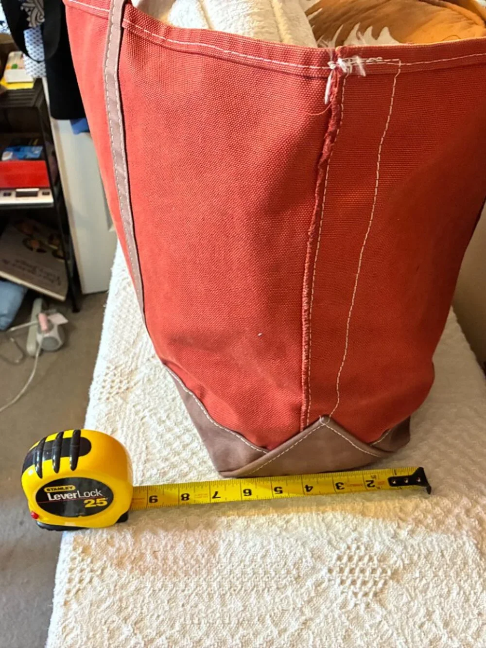 Vintage L.L. Bean XL Boat & Tote Bag Burnt Orange Brown Long Handle